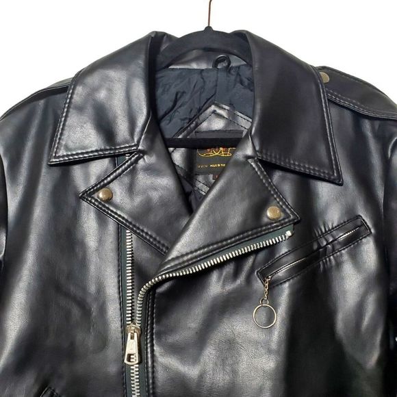 Vintage Womens Faux Leather Motorcycle Jacket Size Large Moto Zip Biker Grunge - Picture 2 of 9